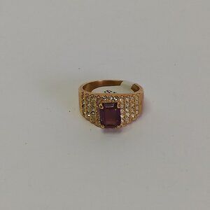 Purple Faceted Stone Gold Cocktail Ring Size 7 14K HGE Heavy Gold Electroplate